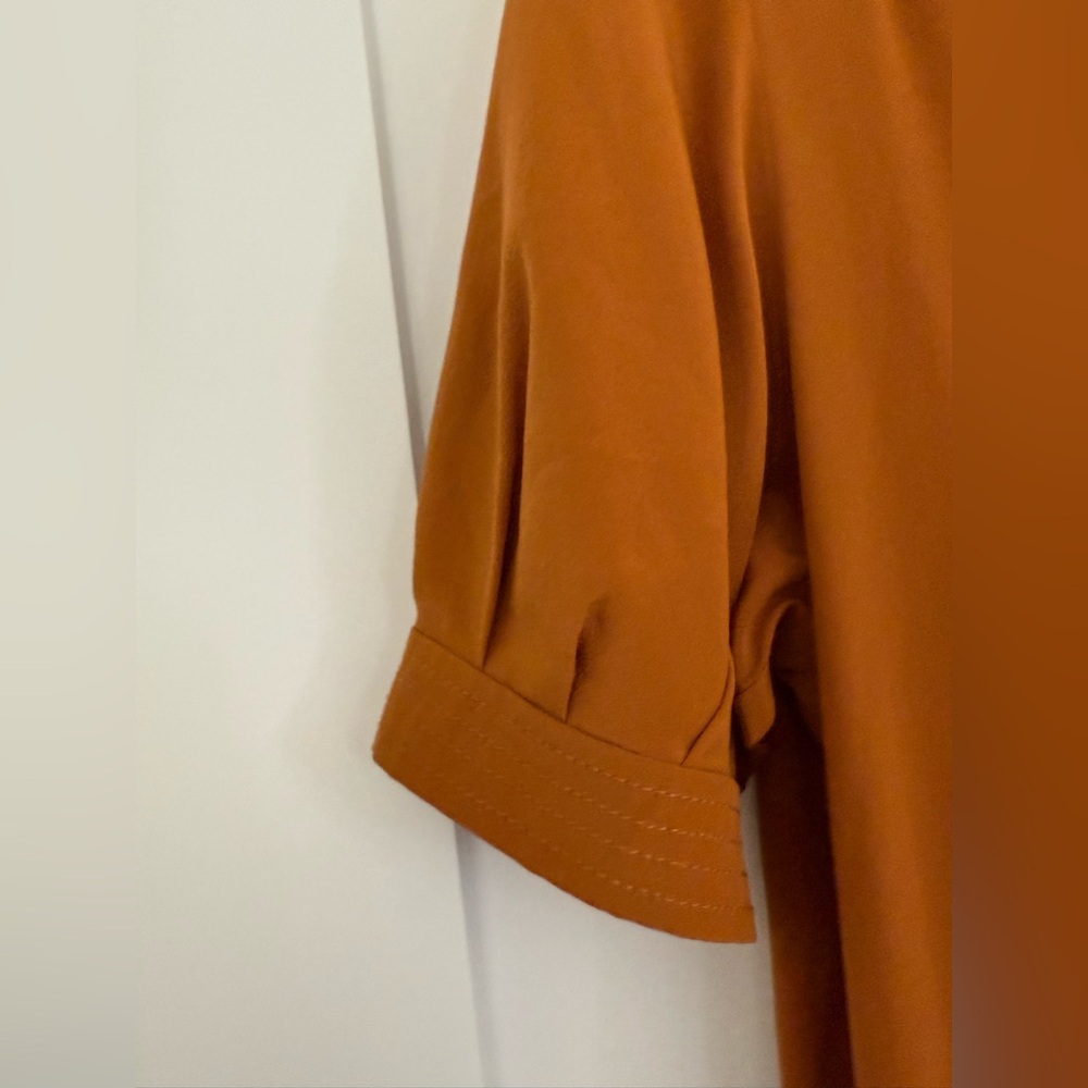 Sonia by Sonia Rykiel burnt orange short sleeve silk dress w/ ruffle collar - Picture 5 of 10
